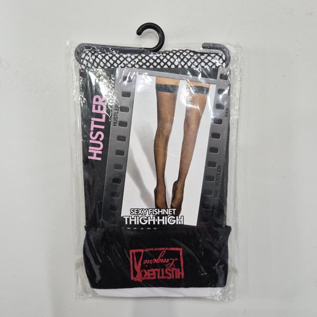 HUSTLER 블랙 망사 하이삭스 허벅지 스타킹