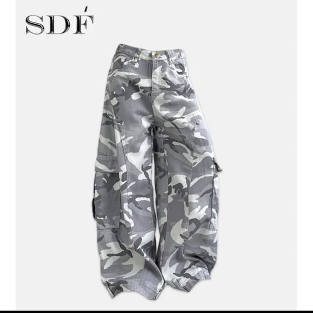 에이블리 화이트카모 와이드팬츠