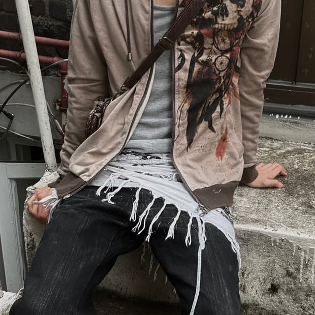 2000s In the attic v-kei 스컬&페더 후드집업