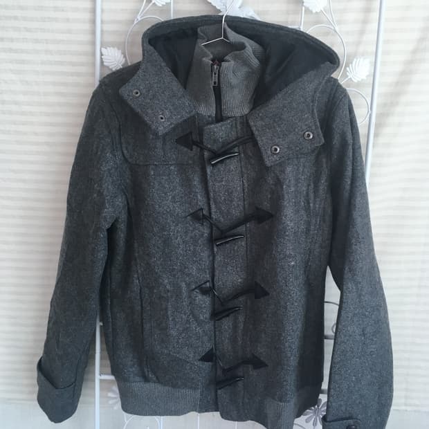 jpn vintage 차콜 울 니트 더플 블루종  