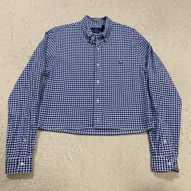 폴로 랄프로렌 깅엄 체크 크롭 셔츠 m