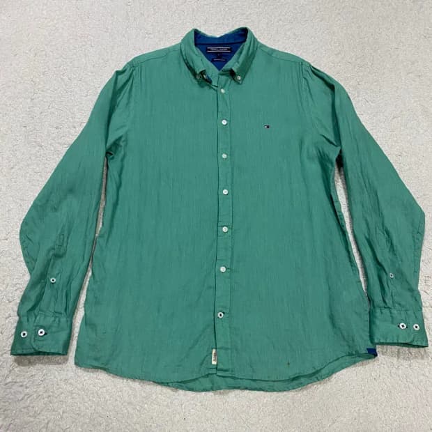타미힐피거 그린 린넨 긴팔 셔츠 L