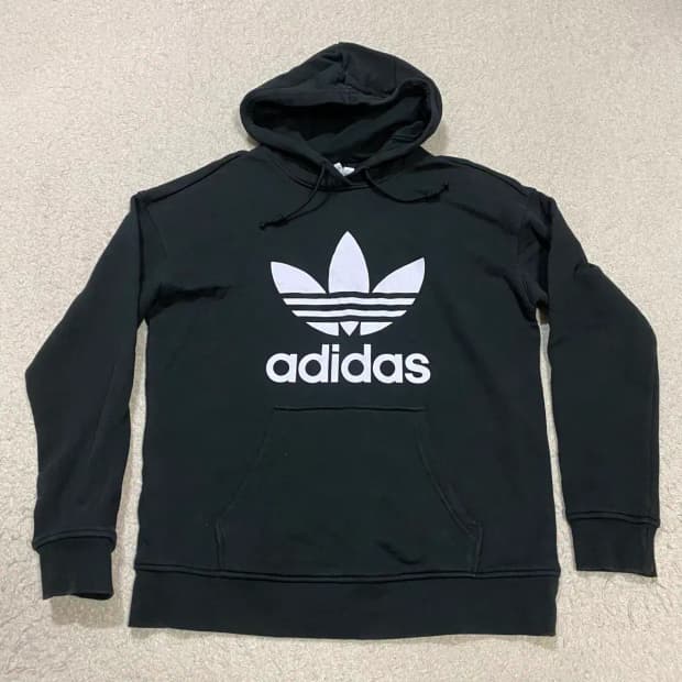 아디다스 블랙 후드티 트레포일 로고 여성 m