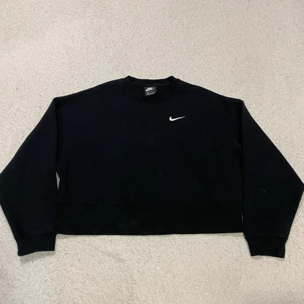 나이키 블랙 크롭 기모 맨투맨 여성 L