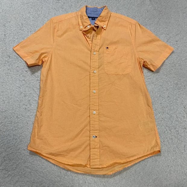 타미힐피거 오렌지 반팔 체크 셔츠 xs