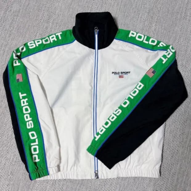폴로 스포츠 바람막이 자켓 화이트 그린 블랙 M