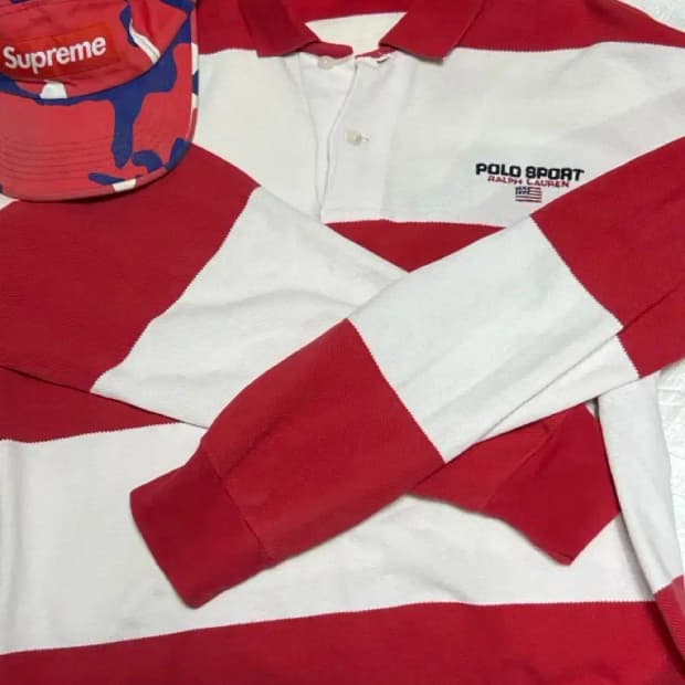 90s 폴로 스포츠 럭비 폴로셔츠 레드 화이트 L