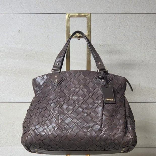 막스마라(Max Mara) 리얼 송아지 가죽 인트레치아토 토트백