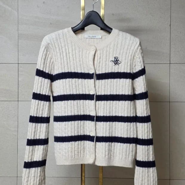 Jun by Jun K 울 블렌드 케이블 스트라이프 가디건