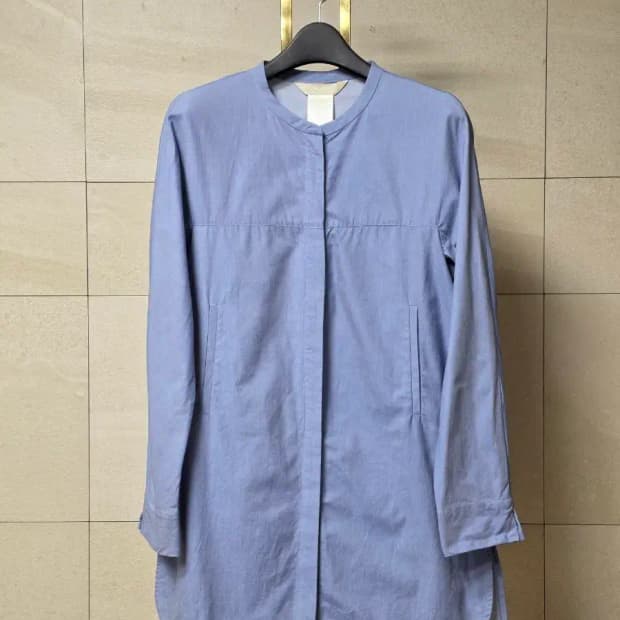 막스마라 100% 코튼 밴드칼라 롱 셔츠