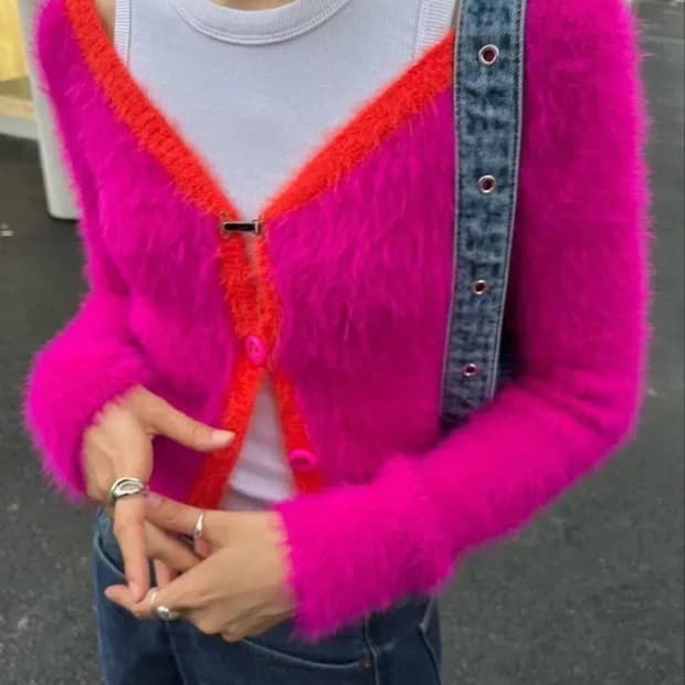 앤더슨벨 설리번 니트 가디건 핑크