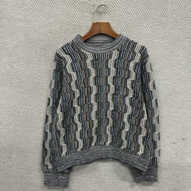 빈티지 패턴 스트라이프 라운드넥 크롭 니트 110 M09437