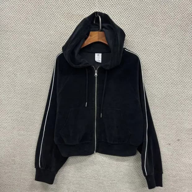 탑텐 밸런스 여성 벨벳 오버핏 크롭 후드집업 S M09562