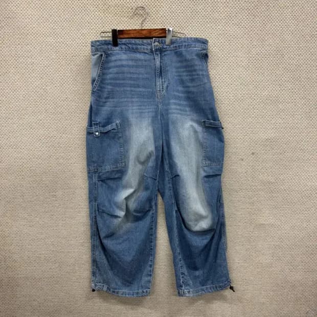 에이치앤엠 워싱 데님 카고 와이드팬츠 청바지 L M09815