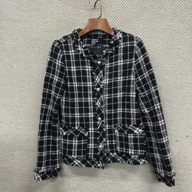 빈티지 체크 여성 크롭 트위드 자켓 85 M10165