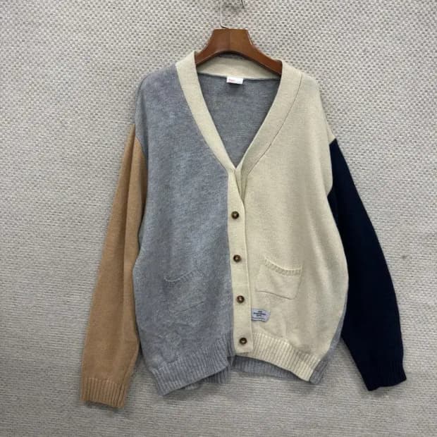 빈티지 캐주얼 배색 울 니트 가디건 M M10389