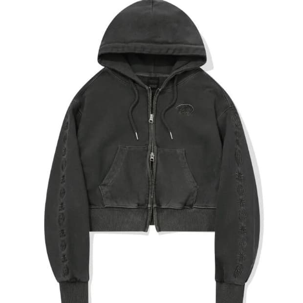 꼼파뇨 슬리브 스타 피그먼트 크롭 후드집업 스모크블랙