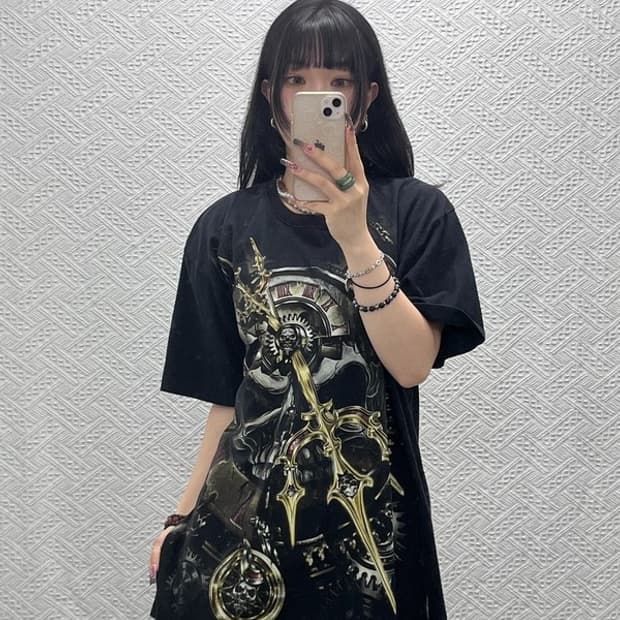 락창 빈티지 스트릿 락펑크 고딕 스컬 프린팅 반팔티 XL C12013