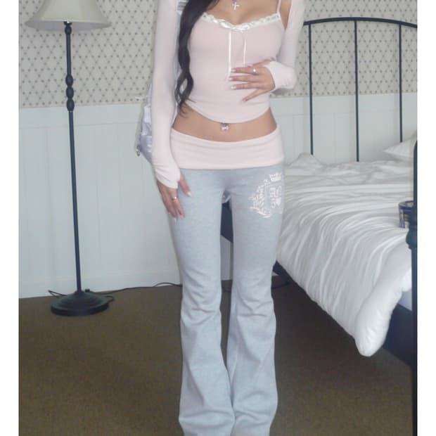 엔젤넘버555 부츠컷 폴딩 팬츠 핑크그레이