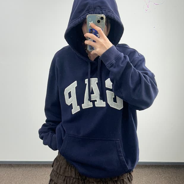 GAP 갭 그레이 로고 네이비 후드티