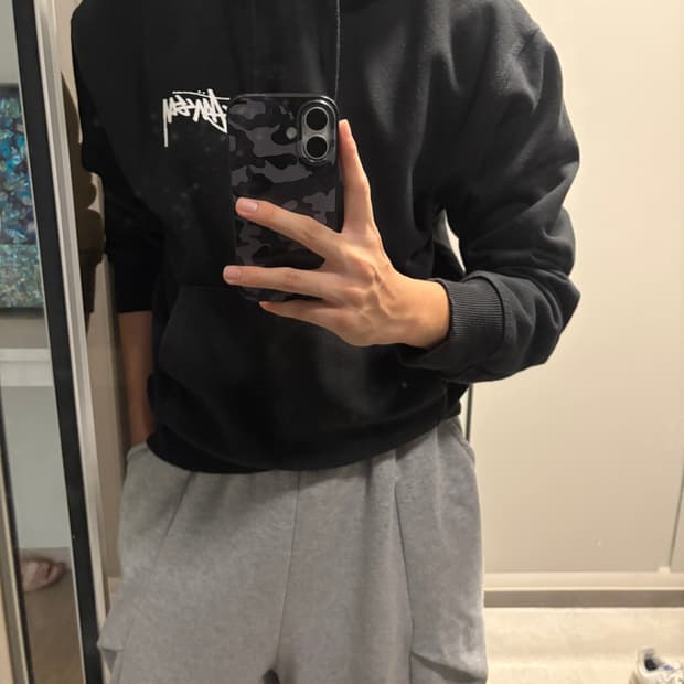스투시 플러시 후드티 블랙 stussy