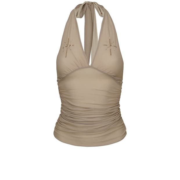 Beaded Mesh Halter Top Skin s