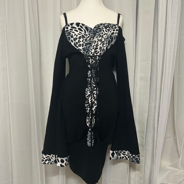 오네갸루 레오파드 오프숄더 원피스 나나깔