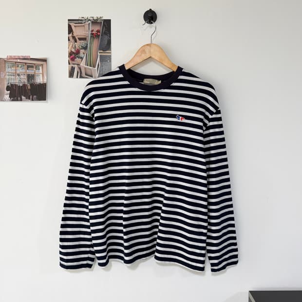 [L] 메종키츠네 스트라이프 긴팔티셔츠