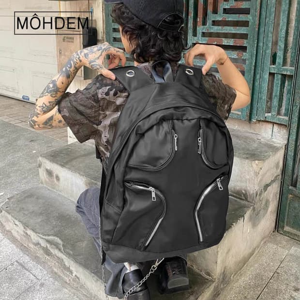 [Unisex] 크로스 지퍼 아일렛 백팩 대용량 배낭