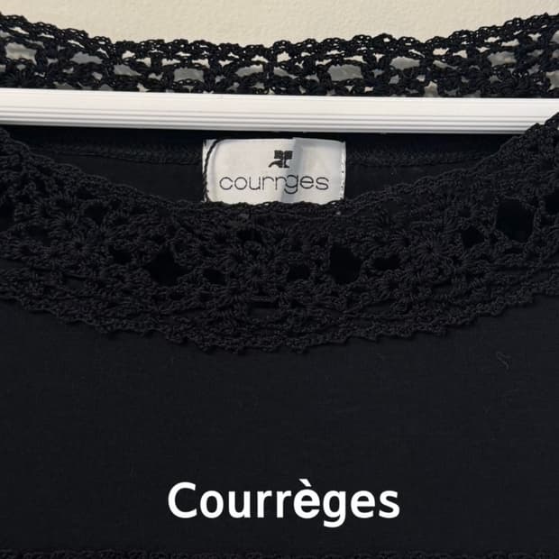 Courrèges 쿠레주 크로셰 레이스 라운드넥 반팔 티셔츠