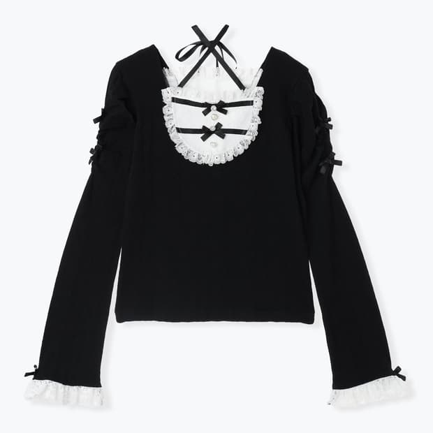 노에미 더블리본 백 레이스업 플레어 블라우스 지뢰계 스나계 걸리 양산형 