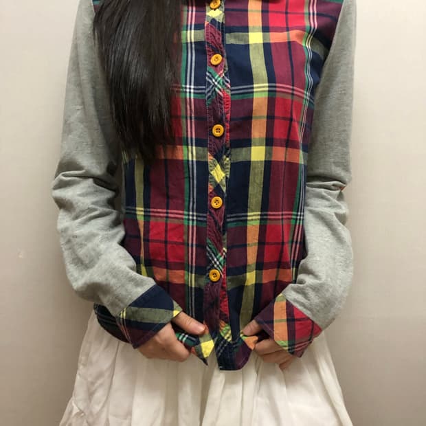 빈티지 그레이 비비드 체크 셔츠 탑
