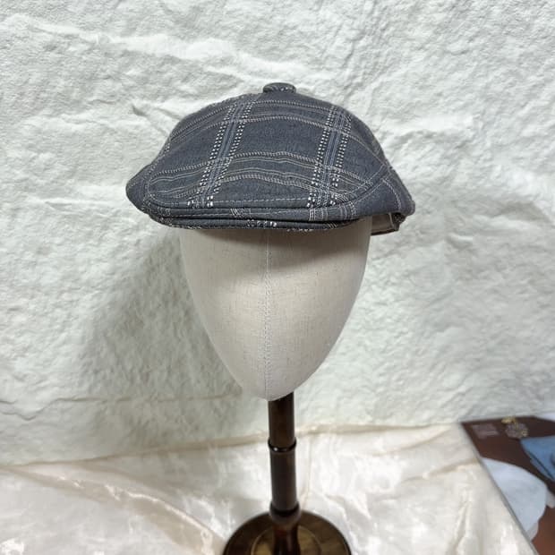 빈티지 unisex그레이 체크 무늬 헌팅캡 앞모자