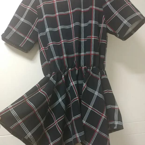 언발 체크 페플럼 블라우스 / 미니원피스 f