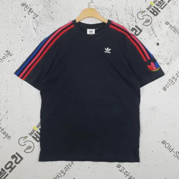 아디다스 트레포일 멀티컬러 삼선 반팔 티 네이비 L 1000435