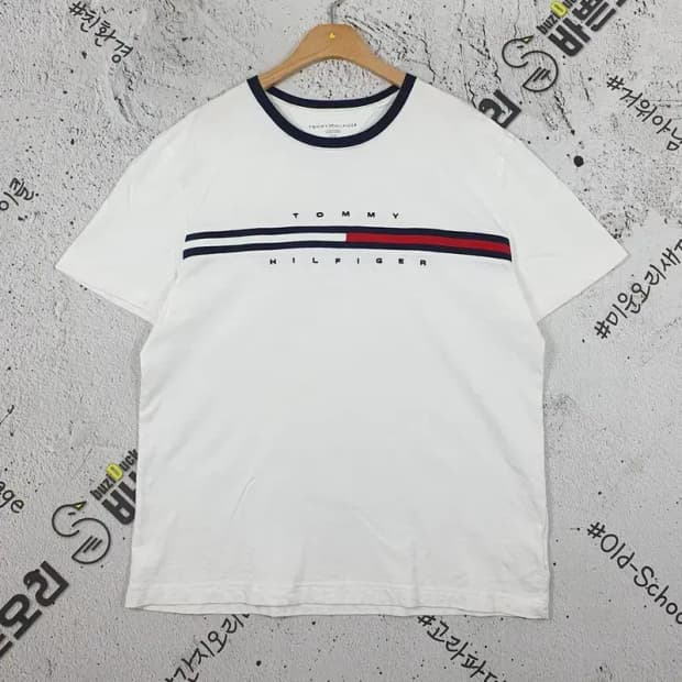 타미힐피거 TOMMY 자수로고 반팔 티 화이트 L 1000438