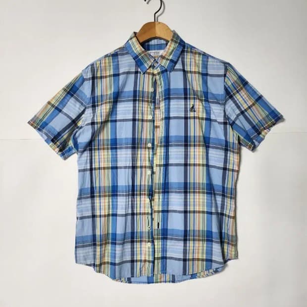 브렌드폴 체크 반팔 셔츠 블루