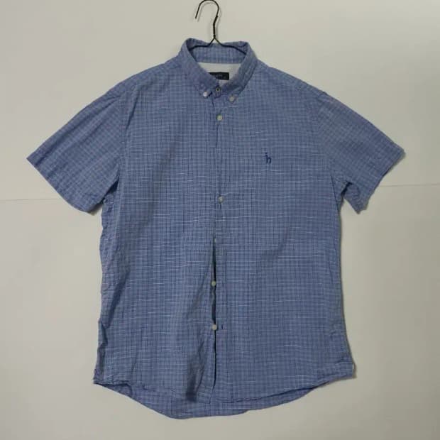 헤지스 블루 체크 반팔 셔츠