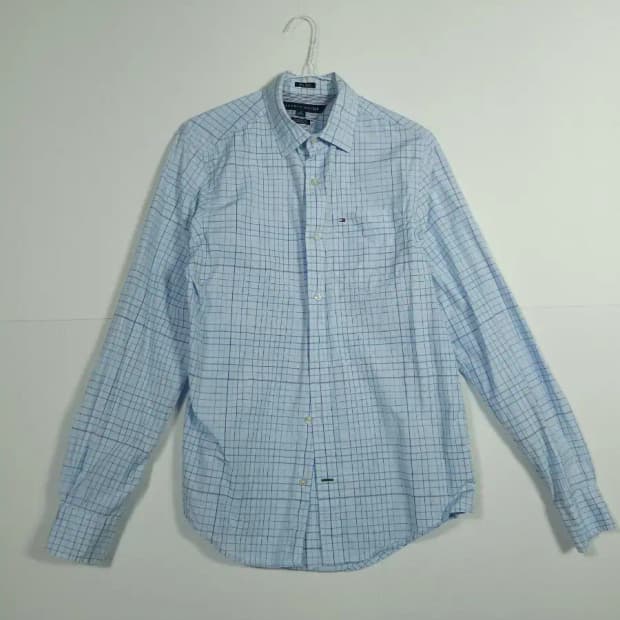 타미힐피거 블루 체크 긴팔 셔츠