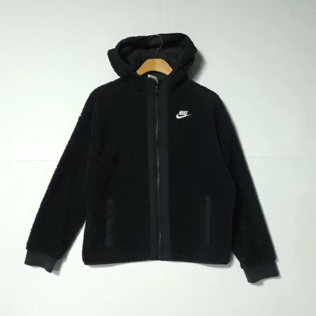 나이키 블랙 뽀글이 후리스 후드 집업 바람개비