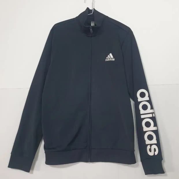 아디다스 검정색 트랙 자켓 팔 로고
