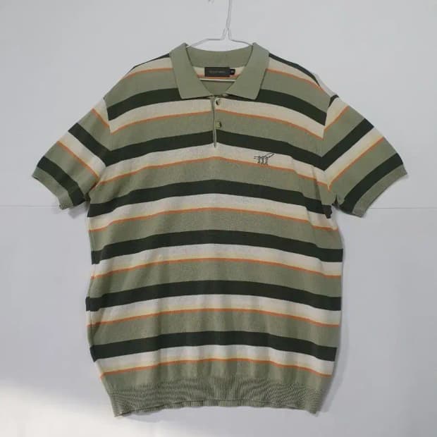 Henry Cotton's 스트라이프 반팔 카라 니트