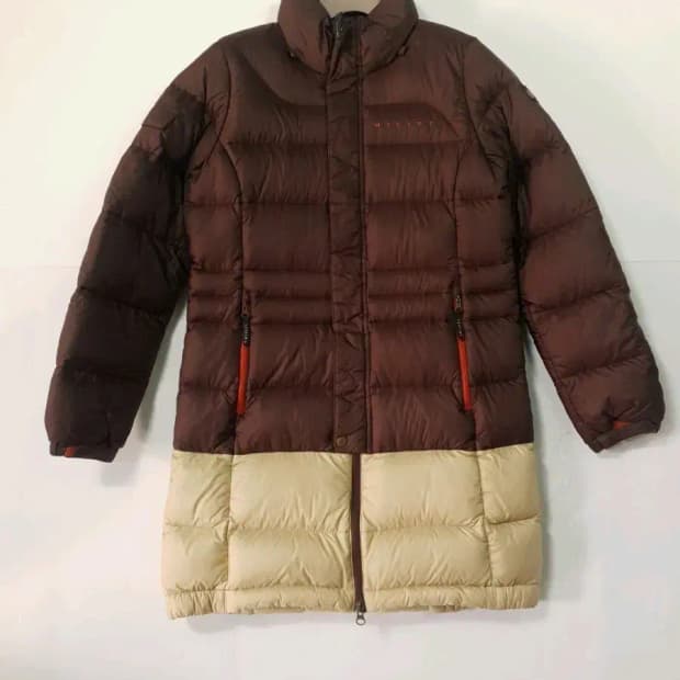 밀레 브라운/아이보리 배색 롱패딩