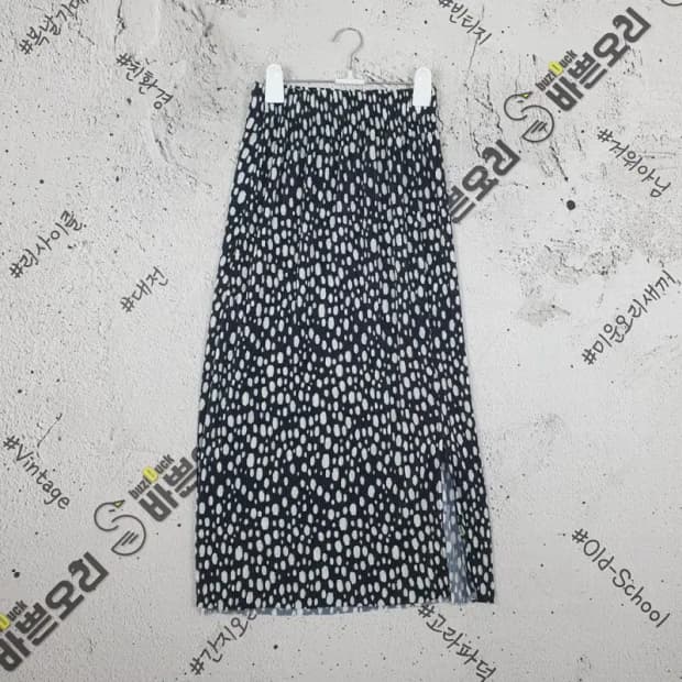 블랙 호피 레오파드 옆트임 롱스커트 블랙 F 4500043