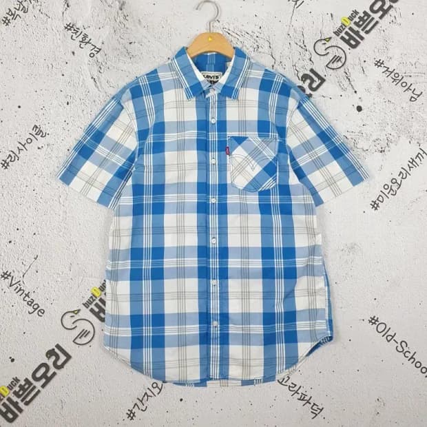 리바이스 LEVI'S 반팔 셔츠 남방 블루 타탄 L 1100298