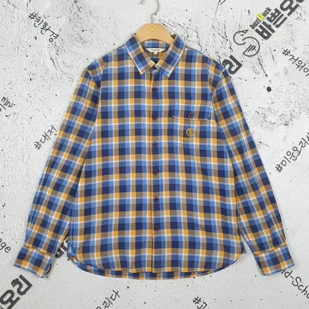 빈폴 긴팔 남방 셔츠 옐로우블루 타탄 95 1100301