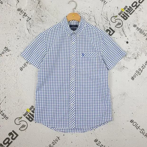 헤지스 HAZZYS 반팔 남방 셔츠 블루 윈도우페인 95 1100306