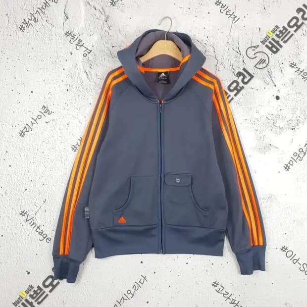 아디다스 ADIDAS 후드 집업 져지 그레이 네온 주황 3100138