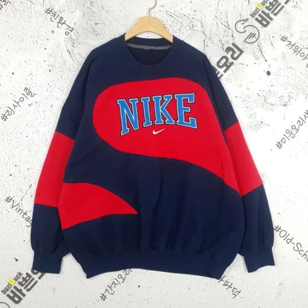 나이키 NIKE 올드스쿨 스우시 기모 맨투맨 네이비 레드 2200089