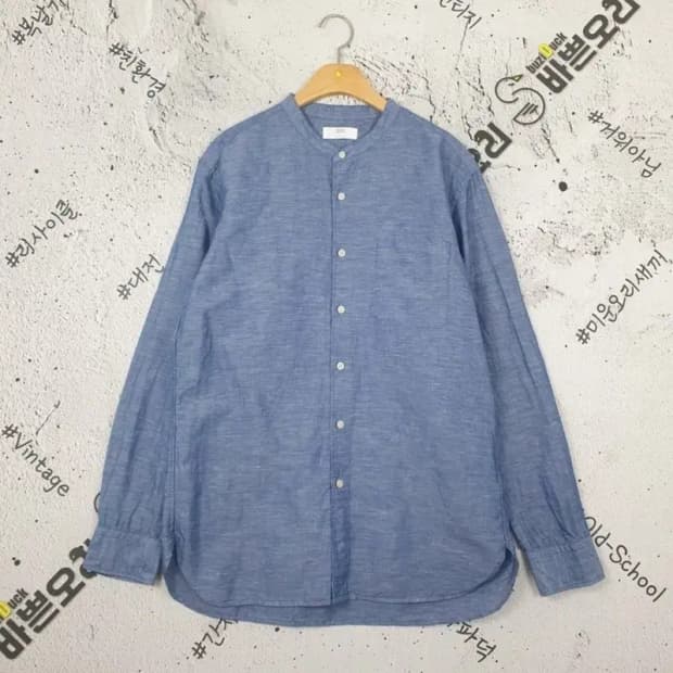 유니클로 UNIQLO 헨리넥 마 면 혼방 셔츠 라이트 블루 1100102